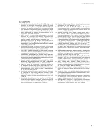 Jornal Brasileiro de Pnemologia




REFERÊNCIAS
1.    Aaron SD, Vandemheen KL, Hebert N, Dales R, Stiell IG, Ahuja J, et al.   14. Miravitlles M. Epidemiology of chronic obstructive pulmonary disease
      Outpatient oral prednisone after emergency treatment of chronic              exacerbations. Clin Pulm Med 2002;9:191-197.
      obstructive pulmonary disease. N Engl J Med 2003;348:2618-2625.          15. Miravitlles M, Jardim JR, Zitto T, Rodrigues JE, López H.
2.    Anthonisen NR, Manfreda J, Warren CPW, Hershfield ES, Harding                Pharmacoeconomic study of antibiotic therapy for acute exacerbations
      GKM, Nelson NA. Antibiotic therapy in acute exarcebations of chronic         of chronic bronchitis and chronic obstructive pulmonary disease. Arch
      obstructive pulmonary disease. Ann Intern Med 1987;106:196-204.              Bronconeumol 2003;39:549-553.
3.    Ball P. Epidemiology and treatment of chronic bronchitis and its         16. Miravitlles M, Ferrer M, Pont A, Zalacain R, Alvarez-Sala JL, Masa JF,
      exacerbations. Chest 1995;108:(Suppl).                                       Verea H, Murio C, Ros F, Vidal R, for the IMPAC study group.
4.    Ball P, Wilson R. The epidemiology and management of chronic                 Exacerbations impair quality of life in patients with chronic obstructive
      bronchitis, the Cinderella of chest diseases: epidemiology and               pulmonary disease. A two-year follow-up study. Thorax 2004; (in press)
      management of chronic bronchitis: a selection of classic papers.         17. Moayedi P, Congleton J, Page RL, Pearson SB, Muers MF. Comparison
      Worthing, England: Cambridge Medical Publications, 1995.                     of nebulised salbutamol and ipratropium bromide with salbutamol alone
5.    Balter MS, La Forge J, Low DE, Mandell L, Grossman RF, and the               in the treatment of chronic obstructive J, Soler N, Farrero E, Felez MA,
      Chronic Bronchitis Working Group. Canadian guidelines for the                Antó JM, et al. Bacterial infection in exacerbated COPD with changes
      management of acute exacerbations of chronic bronchitis. Can Respir          in sputum characteristics. Epidemiol Infect 2003;131:799-804.
      J 2003;10 (Suppl B): 3B-32B.                                             18. Monsó E, García-Aymerich Mitchell DM, Gildeh P, Dimond AH, Collins
6.    Donaldson GC, Seemungal TAR, Bhomik A, Wedzicha JA. Relationship             JV. Value of serial peak expiratory flow measurements in assessing
      between exacerbation frequency and lung function decline in chronic          treatment response in chronic airflow limitation. Thorax 1986;41:606-
      obstructive pulmonary disease. Thorax 2002;57:847-852.                       610.
7.    Eller J, Ede A, Schaberg T, Niederman MS, Mauch H, Lode H. Infective     19. Nouira S, Marghli S, Belghith M, Besbes L, Elatrous S, Abroug F. Once
      exacerbations of chronic bronchitis. Relation between bacteriologic          daily oral ofloxacin in chronic obstructive pulmonary disease
      etiology and lung function. Chest 1998;113:1542-1548.                        exacerbation requiring mechanical ventilation: a randomised placebo-
8.    Felmingham D, Gruneberg RN. The Alexander Project 1996-1997:                 controlled trial. Lancet 2001;358:2020-2025.
      latest susceptibility data from this international study of bacterial    20. Richter SS, Brueggemann AB, Huynh HK, Rhomberg PR, Wingert EM,
      pathogens from community-acquired lower respiratory tract infections.        Flamm R, et al. A 1997-1998 national surveillance study: Moraxella
      J Antimicrob Chemother 2000;45:191-203.                                      catarrhalis and Haemophilus influenzae antimicrobial resistance in
9.    Grupo de Trabajo de la Asociación Latinoamericana del Tórax (ALAT).          34 US institutions. Intern J Antimicrob Agents 1999;13:99-107.
      Actualización de las recomendaciones ALAT sobre la exacerbación          21. Soler N, Torres A, Ewig S, Gonzalez J, Celis R, El-Ebiary M, et al.
      infecciosa de la EPOC. Arch Bronconeumol 2004;40:315-325.                    Bronchial microbial patterns in severe exacerbations of chronic
10.   Guyatt GH, Berman LB, Townsende M. A measure of quality of life              obstructive pulmonary disease (COPD) requiring mechanical ventilation.
      for clinical trials in chronic lung disease. Thorax 1987;42:773-778.         Am J Respir Crit Care Med 1998;157:1498-1505.
11.   Guzman-Blanco M, Casellas JM, Sader HS. Bacterial resistance to          22. Stockley R, Burnett D. Alpha 1 - antitrypsin and leukocyte elastase in
      antimicrobial agents in Latin America. The giant is awakening. Infect        infected and noninfected sputum. Am Rev Respir Dis 1979;120:1081-
      Dis Clin North Am 2000;14:67-81.                                             1086.
12.   Miravitlles M, Espinosa C, Fernández-Laso E, Martos JA, Maldonado        23. Stockley RA, O’Brien C, Pye A, Hill SL. Relationship of sputum color
      JA, Gallego M and Study Group of Bacterial Infection in COPD.                to nature and outpatient management of acute exacerbations of COPD.
      Relationship between bacterial flora in sputum and functional                Chest 2000;117:1638-1645.
      impairment in patients with acute exacerbations of COPD. Chest 1999;     24. Wilson R, Schentag JJ, Ball P, Mandell L. A comparison of gemifloxacin
      116:40-46.                                                                   and clarithromycin in acute exacerbations of chronic bronchitis and
13.   Miravitlles M, Murio C, Guerrero T on Behalf of the DAFNE Study              long-term clinical outcomes. Clin Ther 2002;24:639-652.
      Group. Factors associated with relapse after ambulatory treatment of     25. Wilson R, Allegra L, Huchon G, et al. Short and long-term outcomes
      acute exacerbations of chronic bronchitis. A prospective multicenter         of moxifloxacin compared to standard antibiotic treatment in acute
      study in the community. Eur Respir J 2001;17:928-933.                        exacerbations of chronic bronchitis. Chest 2004; (in press).




                                                                                                                                                                S 11
 