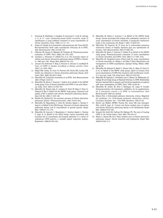 Jornal Brasileiro de Pnemologia




7.    Grossman R, Mukherjee J, Vaughan D, Eastwood C, Cook R, LaForge           19. Miravitlles M, Murio C, Guerrero T on Behalf of the DAFNE Study
      J, et al. A 1-year community-based health economic study of                   Group. Factors associated with relapse after ambulatory treatment of
      ciprofloxacin vs usual antibiotic treatment in acute exacerbations of         acute exacerbations of chronic bronchitis. A prospective multicenter
      chronic bronchitis. Chest 1998;113:131-141.                                   study in the community. Eur Respir J 2001;17:928-933.
8.    Grupo de Trabajo de la Asociación Latinoamericana del Tórax (ALAT).       20. Miravitlles M, Figueras M. El coste de la enfermedad pulmonar
      Recomendaciones ALAT sobre exacerbación infecciosa de la EPOC.                obstructiva crónica en España. Opciones para una optimización de
      Arch Bronconeumol 2001;37:349-357.                                            recursos. Arch Bronconeumol 2001;37:388-393.
9.    Hilleman DE, Dewan N, Malesker M, Friedman M. Pharmacoeconomic            21. Miravitlles M, Murio C, Guerrero T, Gisbert R on behalf of the DAFNE
      evaluation of COPD. Chest 2000;118:1278-1285.                                 study group. Pharmacoeconomic evaluation of acute exacerbations
10.   Jacobson L, Hertzman P, Löfdahl CG, et al. The economic impact of             of chronic bronchitis and COPD. Chest 2002;121:1449-1455.
      asthma and chronic obstructive pulmonary disease (COPD) in Sweden         22. Miravitlles M. Designing future clinical trials for acute exacerbations
      in 1980 and 1991. Respir Med 2000;94:247-255.                                 of chronic bronchitis. In: Allegra L and Blasi F (Eds.) Mechanisms and
11.   Jansson SA, Andersson F, Borg S, Ericsson A, Jönsson E, Lundbäck B.           management of COPD exacerbations. Springer-Verlag. Milano 2000:
      Costs of COPD in Sweden according to disease severity. Chest                  pp 88-99.
      2002;122:1994-2002.                                                       23. Miravitlles M, Zalacain R, Murio C, Alvarez-Sala JL, Masa JF, Verea H,
12.   Mapel DW, Hurley JS, Frost FJ, Petersen HV, Picchi MA, Coultas DB.            et al, on Behalf of the IMPAC study group. Speed of recovery from
      Health care utilization in chronic obstructive pulmonary disease. Arch        acute exacerbations of COPD after treatment with moxifloxacin: results
      Intern Med 2000;160:2653-2658.                                                of a two-year study. Clin Drug Invest 2003;23:439-450.
13.   Miravitlles M. Evaluación económica en la EPOC. Arch Bronconeumol         24. Miravitlles M, Espinosa C, Fernández-Laso E, Martos JA, Maldonado JA,
      2001;37(Supl 2):38-42.                                                        Gallego M and Study Group of Bacterial Infection in COPD. Relationship
14.   Miravitlles M, Murio C, Guerrero T, Gisbert R on behalf of the DAFNE          between bacterial flora in sputum and functional impairment in patients
      study group. Costs of chronic bronchitis and COPD. A one year follow-         with acute exacerbations of COPD. Chest 1999;116:40-46.
      up study. Chest 2003;123:784-791.                                         25. Miravitlles M, Jardim JR, Zitto T, Rodrigues JE, López H. Estudio
15.   Miravitlles M, Alvarez-Sala JL, Lamarca R, Ferrer M, Masa F, Verea H,         farmacoeconómico del tratamiento antibiótico de las agudizaciones
      Zalacain R, Ros F, Vidal R for the IMPAC study group. Treatment and           de la bronquitis crónica y la EPOC en Latinoamérica. Arch
      quality of life in patients with chronic obstructive pulmonary disease.       Bronconeumol 2004 (en prensa).
      Qual Life Res 2002;11:329-338.                                            26. Morera Prat J. Enfermedad pulmonar obstructiva crónica. Magnitud
16.   Ruchlin HS, Dasbach EJ. An economic overview of chronic obstructive           del problema. En: Enfermedad pulmonar obstructiva crónica.
      pulmonary disease. Pharmacoeconomics 2001;19:623-642.                         Conceptos Generales. Vol. 1 Eds MCR. Barcelona 1992:57-65.
17.   Miravitlles M, Mayordomo C, Artés M, Sánchez-Agudo L, Nicolau F,          27. Rutten van Mölken MPMH, Postma MJ, Joore MA, Van Genugten
      Segú JL on Behalf of the EOLO Group. Treatment of chronic obstructive         MLL, Leidl R, Jager JC. Current and future medical costs of asthma
      pulmonary disease and its exacerbations in general practice. Respir           and chronic obstructive pulmonary disease in the Netherlands. Respir
      Med 1999;93:173-179.                                                          Med 2000;93:779-787.
18.   Miravitlles M, Guerrero T, Mayordomo C, Sánchez-Agudo L, Nicolau          28. Strassels SA, Smith DH, Sullivan SD, Mahajan PS. The costs of treating
      F, Segú JL on Behalf of the EOLO Group. Factors associated with               COPD in the United States. Chest 2001;199:344-52.
      increased risk of exacerbation and hospital admission in a cohort of      29. Wilson L, Devine EB, So K. Direct medical costs of chronic obstructive
      ambulatory COPD patients: a multiple logistic regression analysis.            pulmonary disease: chronic bronchitis and emphysema. Respir Med
      Respiration 2000;67:495-501.                                                  2000;94:204-213.




                                                                                                                                                                S 41
 