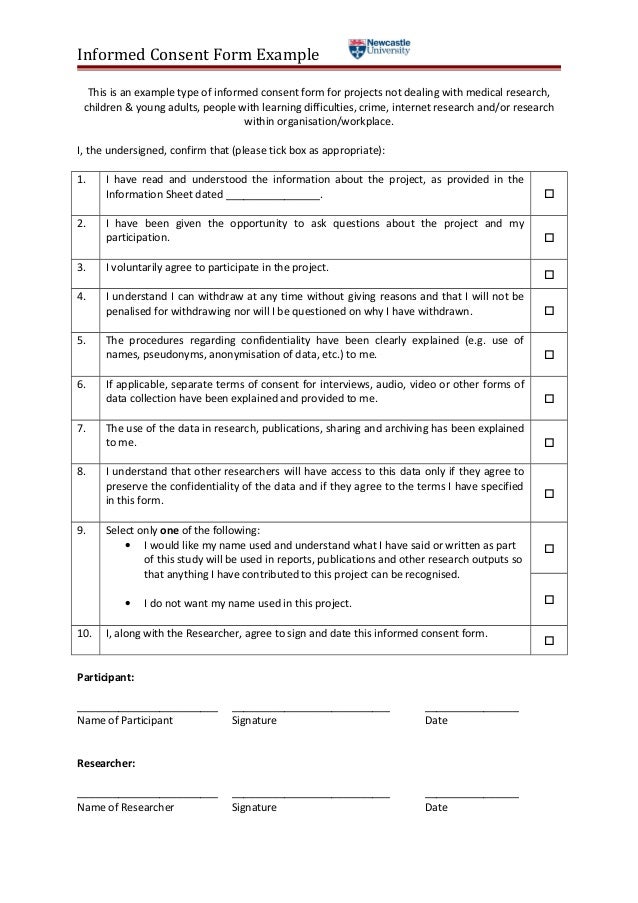 consent form example form of consent