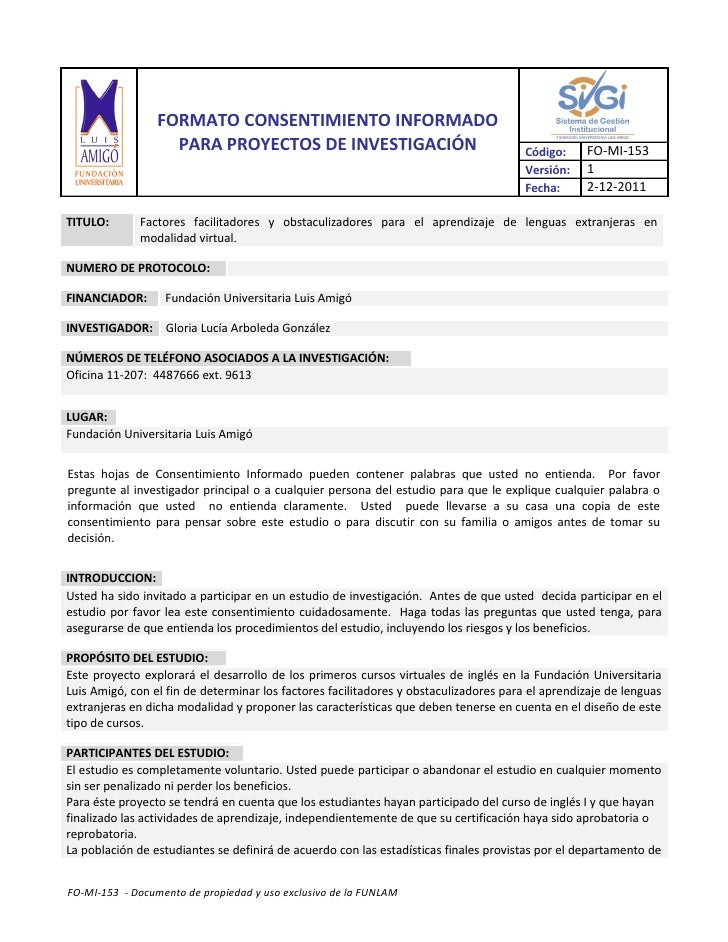 Consentimiento informado Consentimiento informado