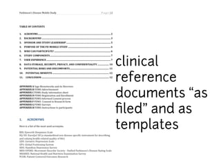 clinical 
reference 
documents “as 
filed” and as 
templates 
 