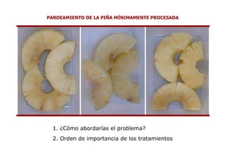 PARDEAMIENTO DE LA PIÑA MÍNIMAMENTE PROCESADA




  1. ¿Cómo abordarías el problema?
  2. Orden de importancia de los tratamientos
 
