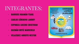 INTEGRANTES:
- BARRIOS HUAMÁN YSAUL
- CARLOS CÓRDOVA LANDRY
- ESPINOZA LUCERO CRISTHIAN
- GUZMÁN ORTÍZ MARICIELO
- VELAZQUEZ ARROYO NESTOR
 