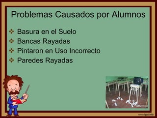 Problemas Causados por Alumnos Basura en el Suelo Bancas Rayadas Pintaron en Uso Incorrecto Paredes Rayadas 