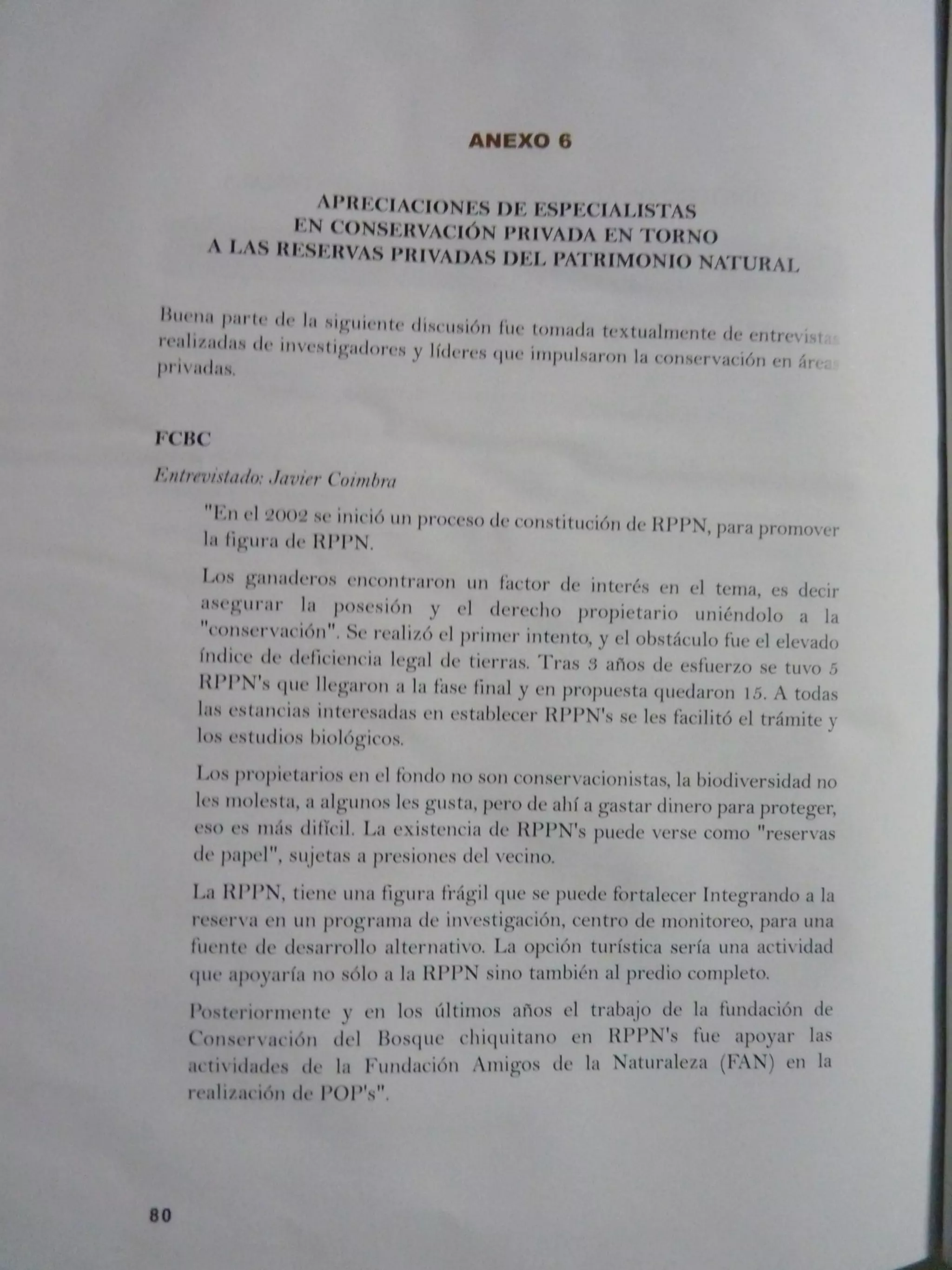 El aporte de la conservación privada a la conservación de la biodiversidad en Bolivia, 2006