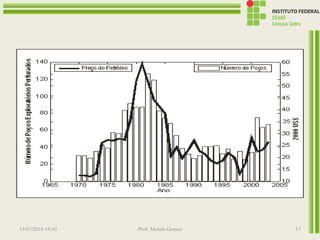 Essa área tecnológica tornou-se emergente,
principalmente, depois da crise do petróleo na
década de 1970, quando a elevação dos preços
desse insumo alterou substancialmente a
estabilidade das estratégias de obtenção dos
recursos necessários para garantir a
sustentabilidade do processo de
desenvolvimento.
13/07/2016 19:43 Prof. Moisés Gomes 17
 