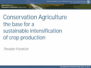 Conservation Agriculture
the base for a
sustainable intensification
of crop production
Theodor Friedrich
AG department brainstorming, April 12, 2012
 