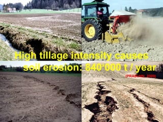 High tillage intensity causes
soil erosion: 840‘000 t / year
(PRASUHN, 2009)
 