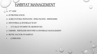 HABITAT MANAGEMENT
 1ST STEP .
 EUTROPHICATION .
 AGRICULTURAL PESTICIDES , INSECTICIDES , FERTILIZERS .
 INDUSTRIAL &...