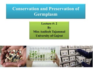 Conservation and Preservation of
Germplasm
Lecture #: 2
By
Miss Andleeb Tajammal
University of Gujrat
 