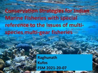 Conservation Strategies for Indian
Marine Fisheries with special
reference to the issues of multi-
species multi-gear fisheries
Raghunath
Kufos
FSM 2021-20-07
 