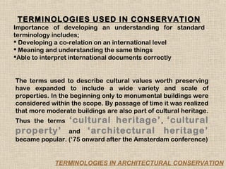 Conservation terminologies for site and monuments | ODP