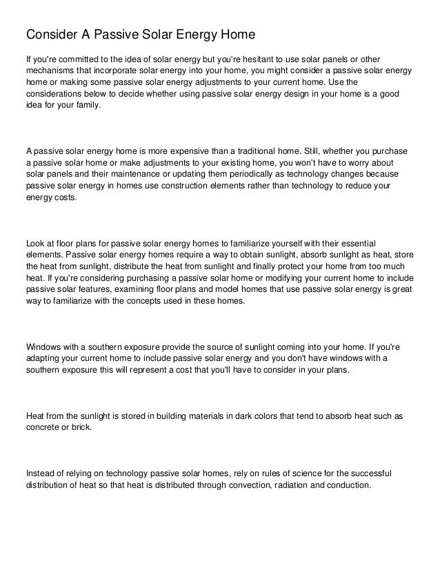 Consider A Passive Solar Energy Home