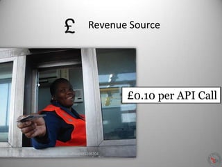 Revenue Source
http://www.flickr.com/photos/inside-south-africa/485356704
£0.10 per API Call
 