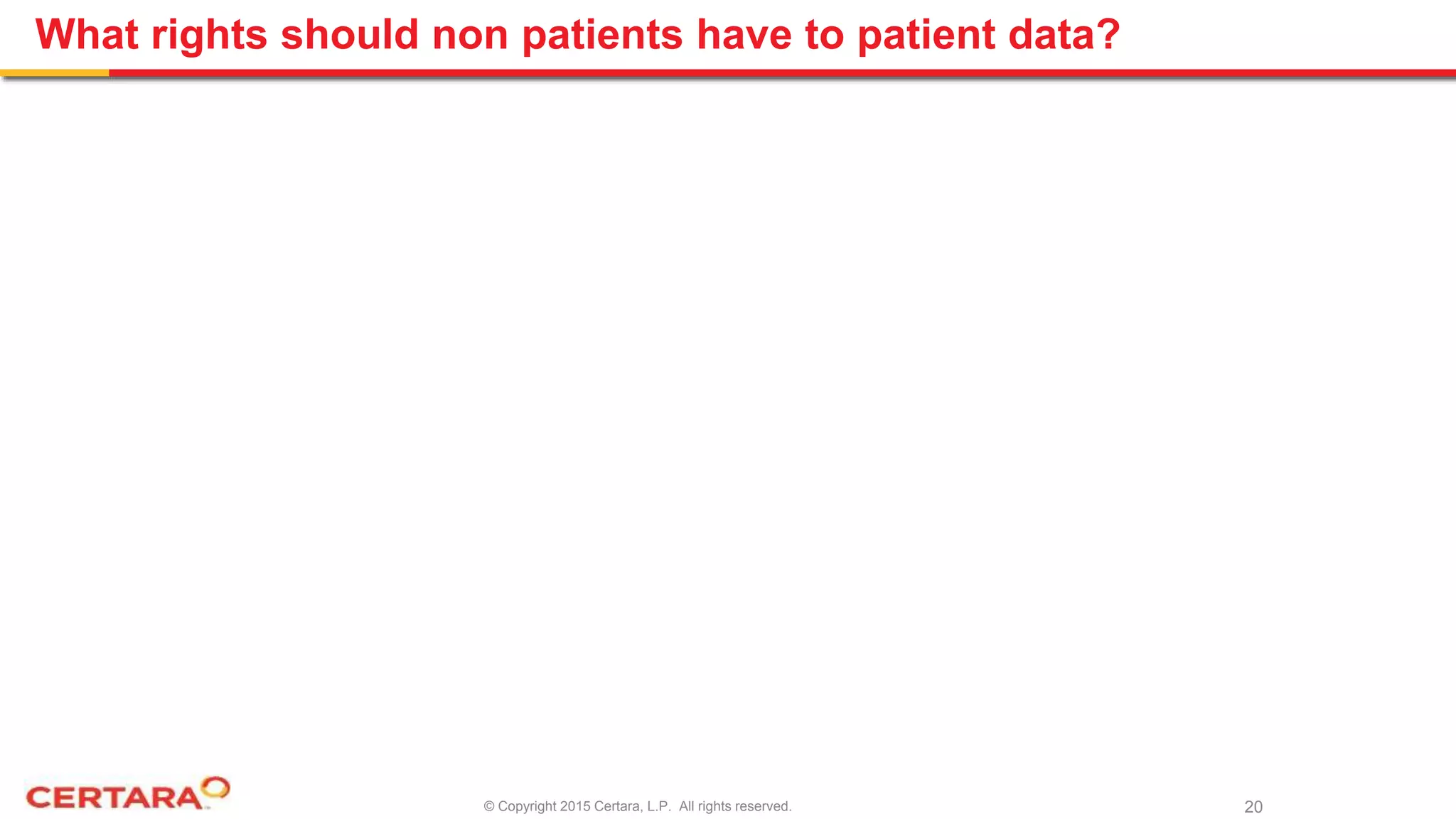 © Copyright 2015 Certara, L.P. All rights reserved.
What rights should non patients have to patient data?
20
 