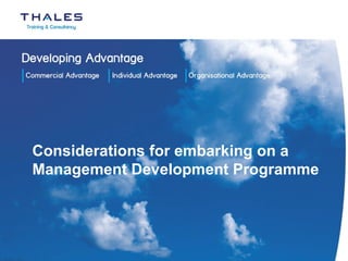 Considerations for embarking on a Management Development Programme 