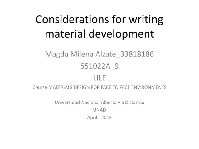 Considerations for writing material development | PPT