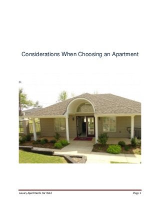 Luxury Apartments For Rent Page 1
Considerations When Choosing an Apartment
 