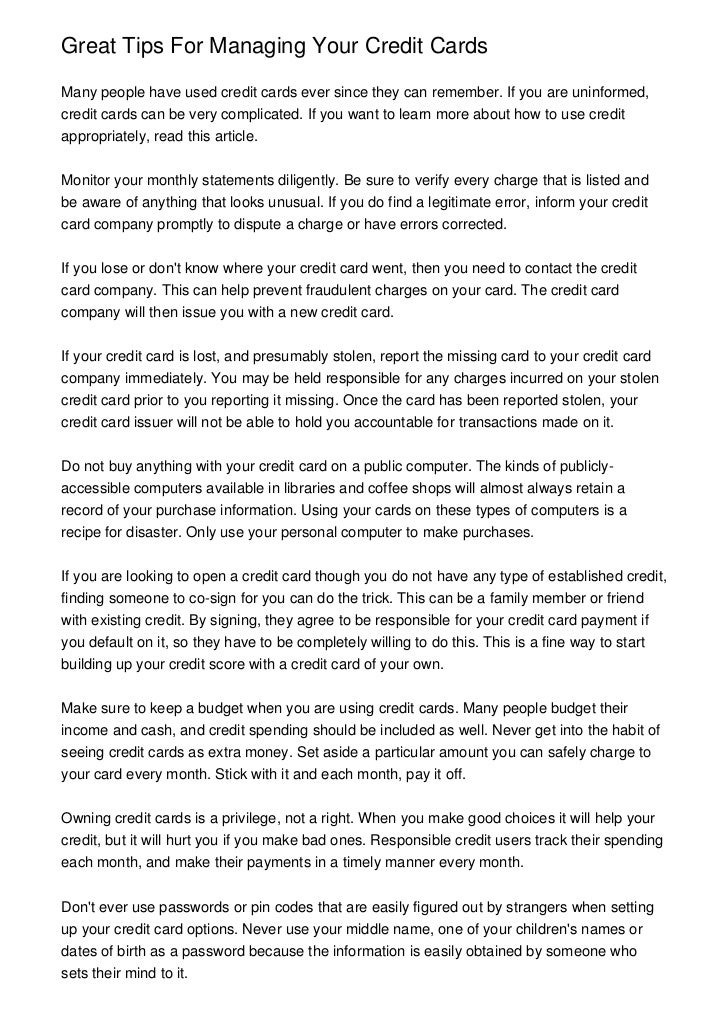 Great Tips For Managing Your Credit Cards