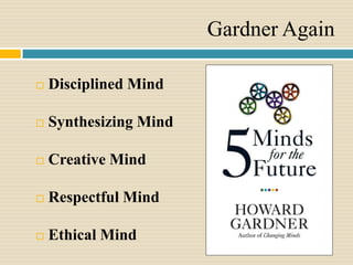 Gardner Again

   Disciplined Mind

   Synthesizing Mind

   Creative Mind

   Respectful Mind

   Ethical Mind
 