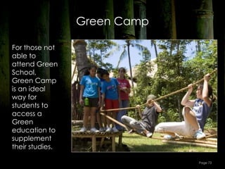 Green Camp

For those not
able to
attend Green
School,
Green Camp
is an ideal
way for
students to
access a
Green
education to
supplement
their studies.

                              Page 73
 