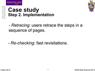 Case study
Step 2. Implementation
- Retracing: users retrace the steps in a
sequence of pages.
- Re-checking: fast revisit...