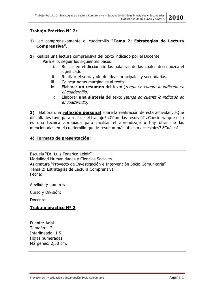 Trabajo Practico 2: Lectura Comprensiva Trabajo Practico 2: Lectura Comprensiva
