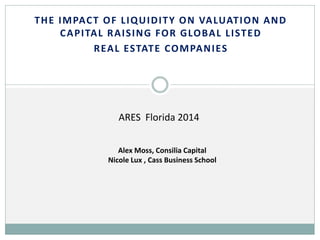 THE IMPACT OF LIQUIDITY ON VALUATION AND
CAPITAL RAISING FOR GLOBAL LISTED
REAL ESTATE COMPANIES
Alex Moss, Consilia Capital
Nicole Lux , Cass Business School
ARES Florida 2014
 