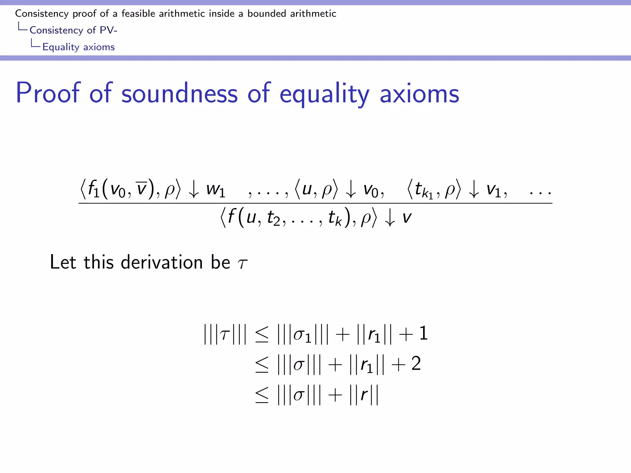 Consistency proof of a feasible arithmetic inside a bounded arithmetic 
Consistency of PV-Soundness 
of de 