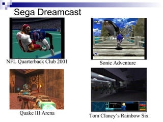 Sega Dreamcast




NFL Quarterback Club 2001       Sonic Adventure




     Quake III Arena
                            To...