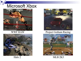 Microsoft Xbox




 WWF RAW         Project Gotham Racing




   Halo 2              MLB 2K5