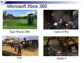 Microsoft Xbox 360




 Tiger Woods 2006    Gears of War




      Gun              Quake 4