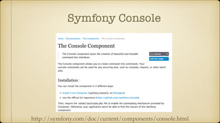 Symfony Console
http://symfony.com/doc/current/components/console.html
 