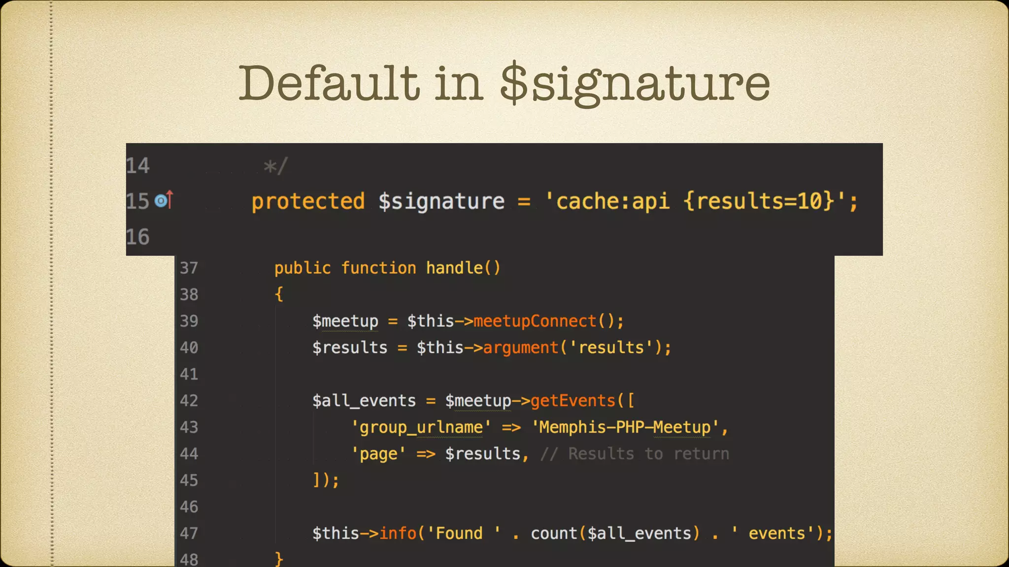 Default in $signature
 