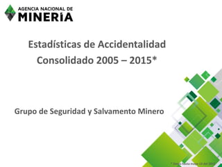 Estadísticas de Accidentalidad
Consolidado 2005 – 2015*
Grupo de Seguridad y Salvamento Minero
* Datos hasta mayo 13 del 2015
 