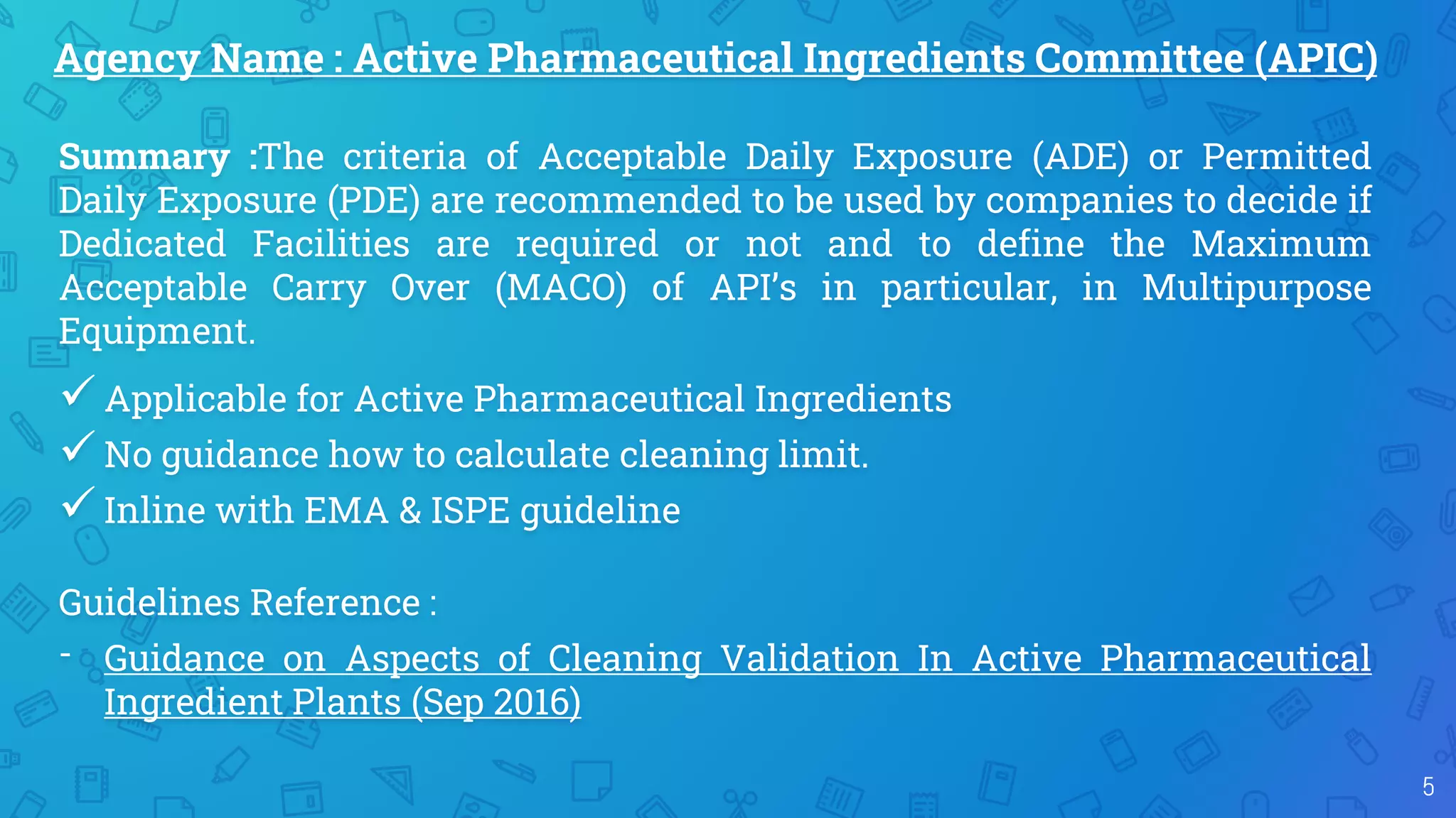 List of cleaning validation guideline PPT