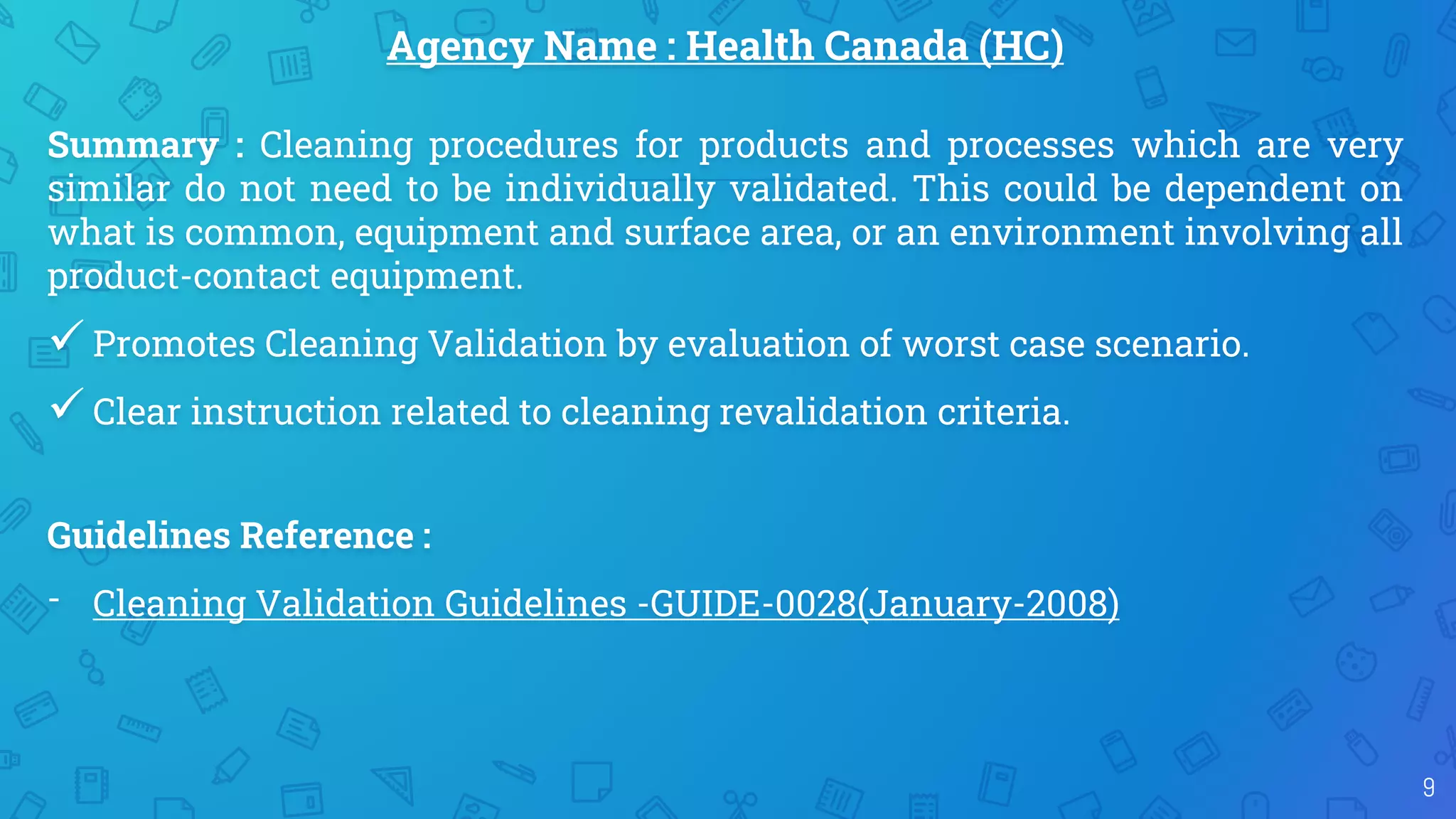 List of cleaning validation guideline PPT