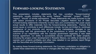 FORWARD-LOOKING STATEMENTS
This presentation includes statements that may constitute “forward-looking”
statements, usually containing the words “believe”, “estimate”, “project”, “intend”,
“expect”, “should” or similar expressions. These statements are made pursuant to the
safe harbor provisions of the Private Securities Litigation Reform Act of 1995.
Forward-looking statements inherently involve risks and uncertainties that could cause
actual results to differ materially from the forward-looking statements. Factors that
would cause or contribute to such differences include, but are not limited to, continued
acceptance of our products and services in the marketplace, changes in our
relationships with the governments of the jurisdictions in which we operate, the
outcome of our negotiations with the Cayman government regarding a new retail
license agreement, our ability to successfully secure contracts for water projects,
including the project under development in Rosarito Mexico, our ability to develop and
operate such projects profitably and other risks detailed in our periodic report filings
with the Securities and Exchange Commission.
By making these forward-looking statements, the Company undertakes no obligation to
update these statements for revisions or changes after the date of this presentation.
 
