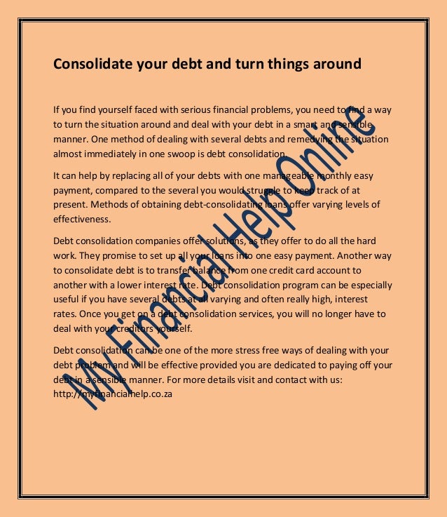 Consolidate your debt My financial help