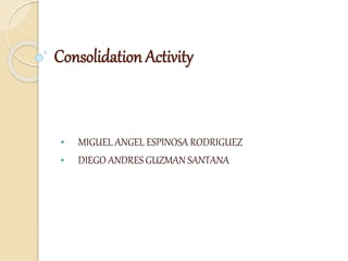 Consolidation Activity
• MIGUEL ANGEL ESPINOSA RODRIGUEZ
• DIEGO ANDRES GUZMAN SANTANA
 
