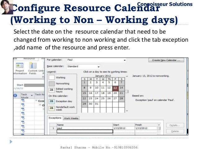 microsoft project calendars