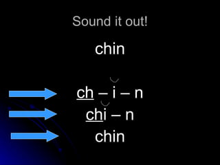 Sound it out! chin ch  – i – n ch i – n chin 