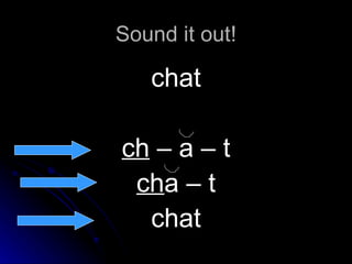 Sound it out! chat ch  – a – t ch a – t chat 