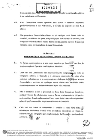 Junta Comercial do Estado de Minas Gerais
Certifico que este documento da empresa CONSORCIO VEINE - SANTA AMALIA, Nire 31500216415, foi deferido e arquivado sob o nº
31500216415 em 29/10/2010. Para validar este documento, acesse www.jucemg.mg.gov.br e informe nº do protocolo C161000330586 e o código
de segurança 8mzO Esta cópia foi autenticada digitalmente e assinada em 29/02/2016 por Marinely de Paula Bomfim – Secretária-Geral.
pág. 6/26
 