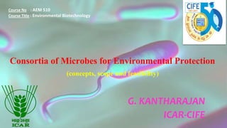 G. KANTHARAJAN
ICAR-CIFE
Course No : AEM 510
Course Title : Environmental Biotechnology
Consortia of Microbes for Environmental Protection
(concepts, scope and feasibility)
 