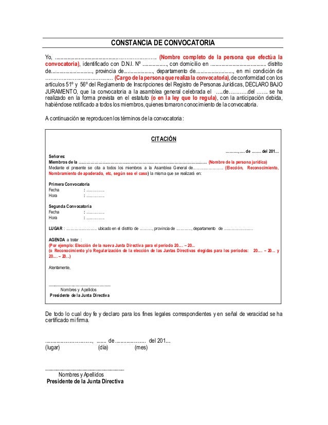 Constancia de convocatoria y quorum