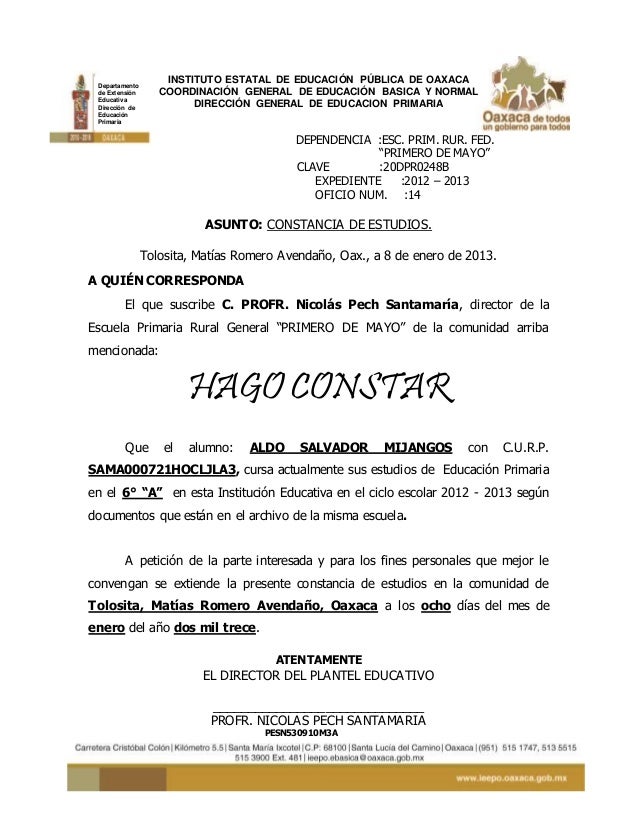 Constancia de estudios de i tzel gpe.