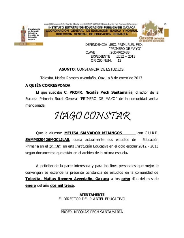 Constancia de estudios de i tzel gpe.