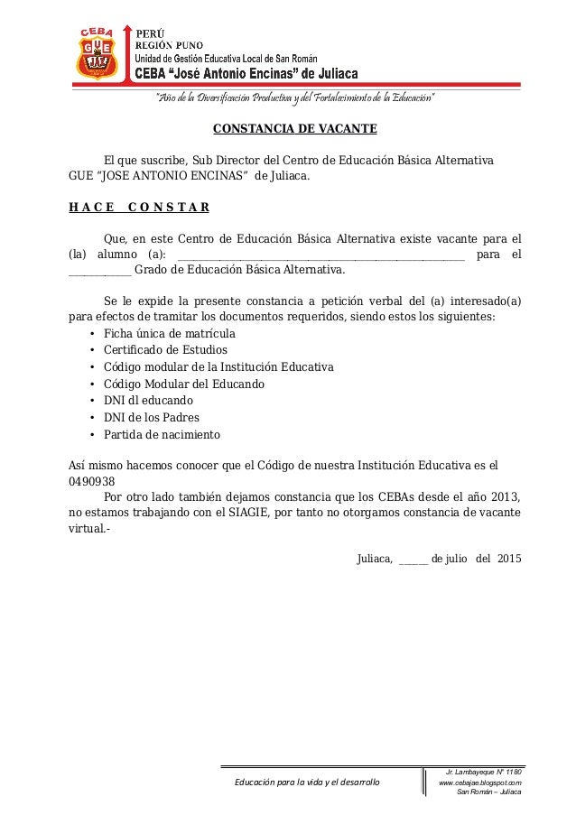 Constancia de vacante blanco 2015