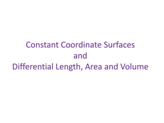 Constant Coordinate Surfaces
and
Differential Length, Area and Volume
 
